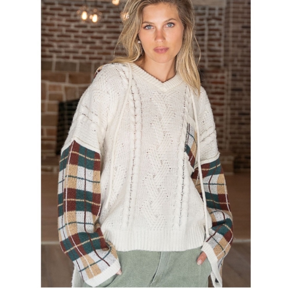 POL Plaid Spliced Hooded Sweater (Size M) BRAND NEW - Picture 7 of 7